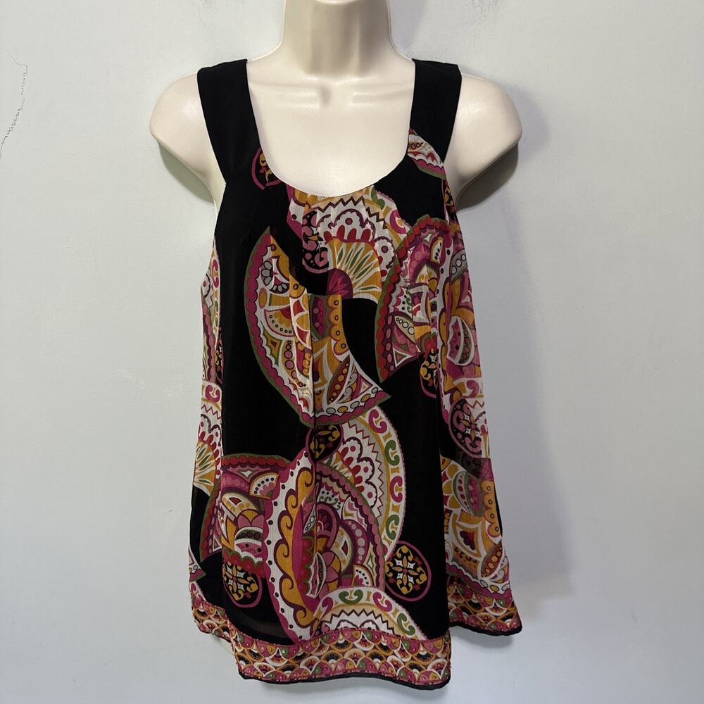 Vintage Eci New York Top Womens 8 Black Paisley Scoop Neck Y2K Fairy Boho Chic